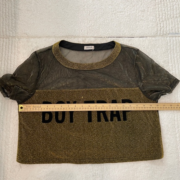 Essue Crop Top Women's L Gold Metallic Pullover Party Boy Trap Short Sleeve - Picture 9 of 12